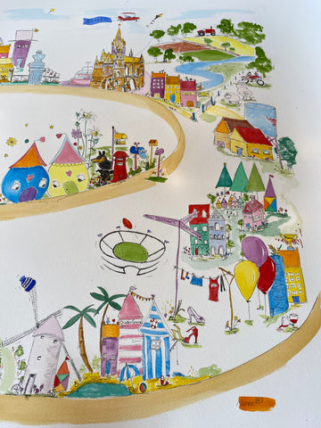 Commission - Little Blue House sketch 100cmx100cm